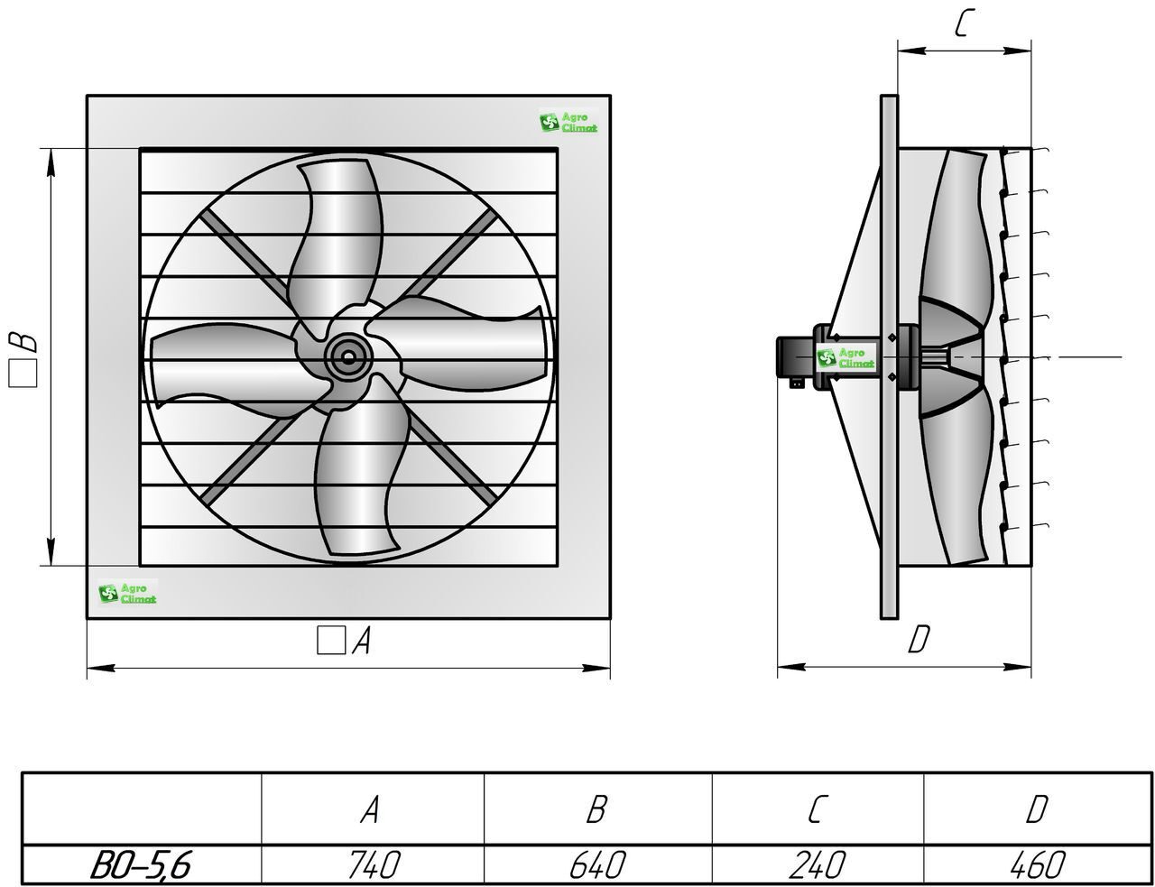вентилятор ВО-5,6 Климат-45 стеновой оконный вытяжной в свинарник, теплицу,  птичник